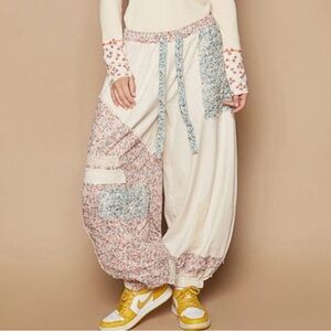 NEW- POL Cream- The Susie-Patchwork Floral Balloon wide-leg Spring Boho Joggers